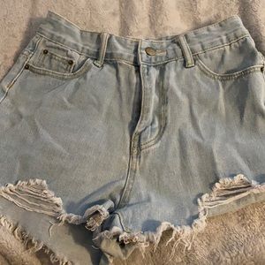 Light denim ripped jean shorts